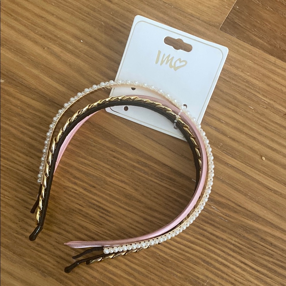 New Women Girl Pink, Pearl and Gold Headband Set of 3